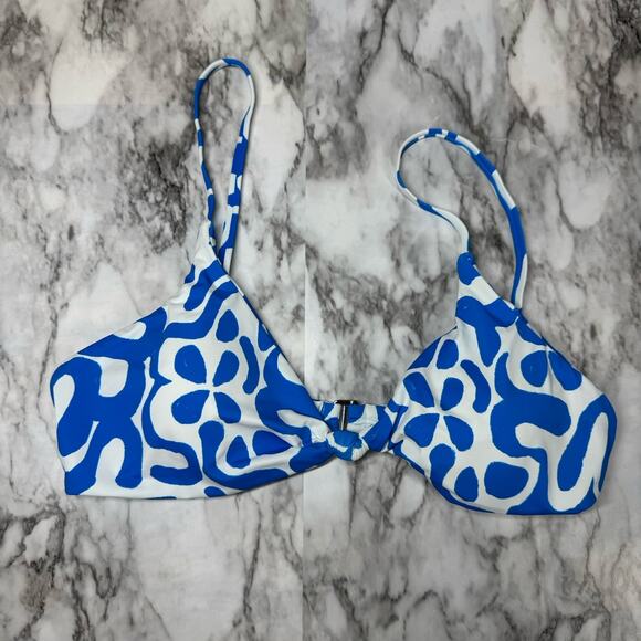 Dippin Daisy's Womens Tie Front Blue White Floral Swimsuit Bikini Top Size M - Picture 3 of 7